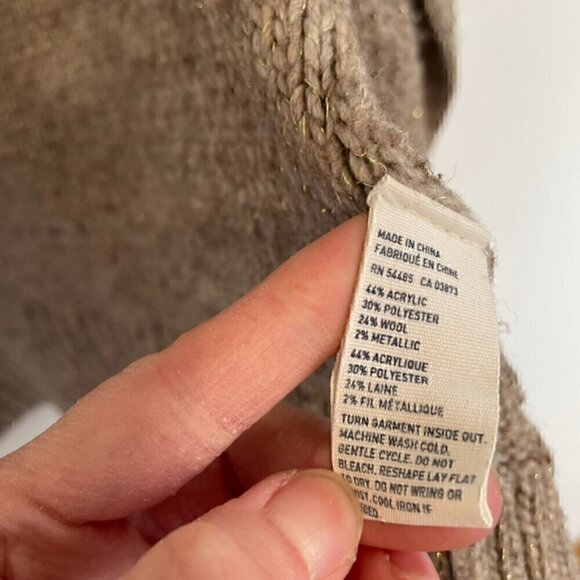 AMERICAN EAGLE Brown Gold Metallic Chunky Knit Open WOOL Draped Cardigan Sweater - Picture 9 of 12